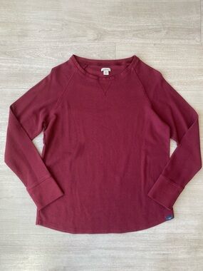 L.L.Bean Women’s Petite Large Waffle Knit Thermal Top Burgundy Long Sleeve EUC